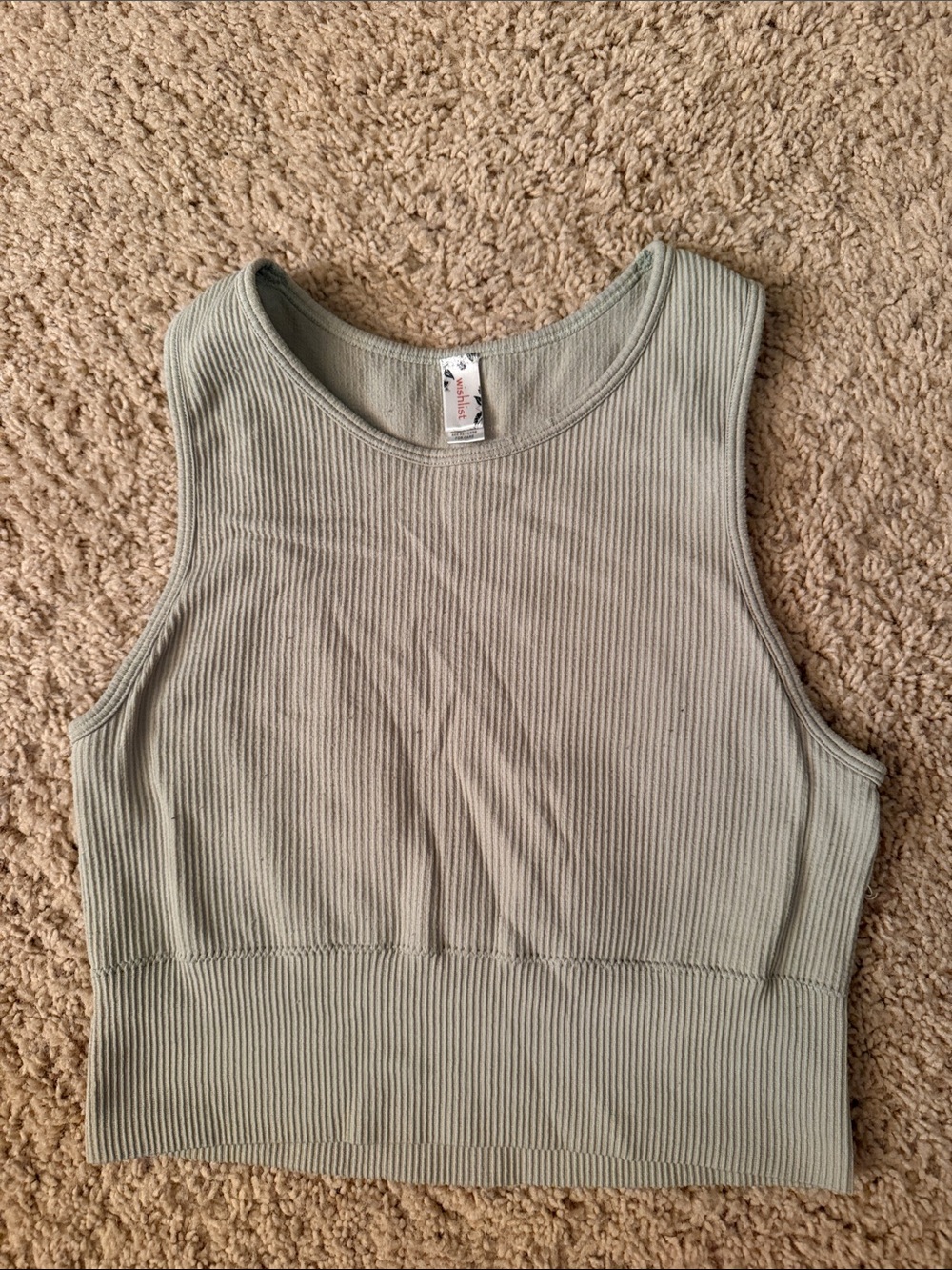 Sage Ribbed Cropped Tank Top